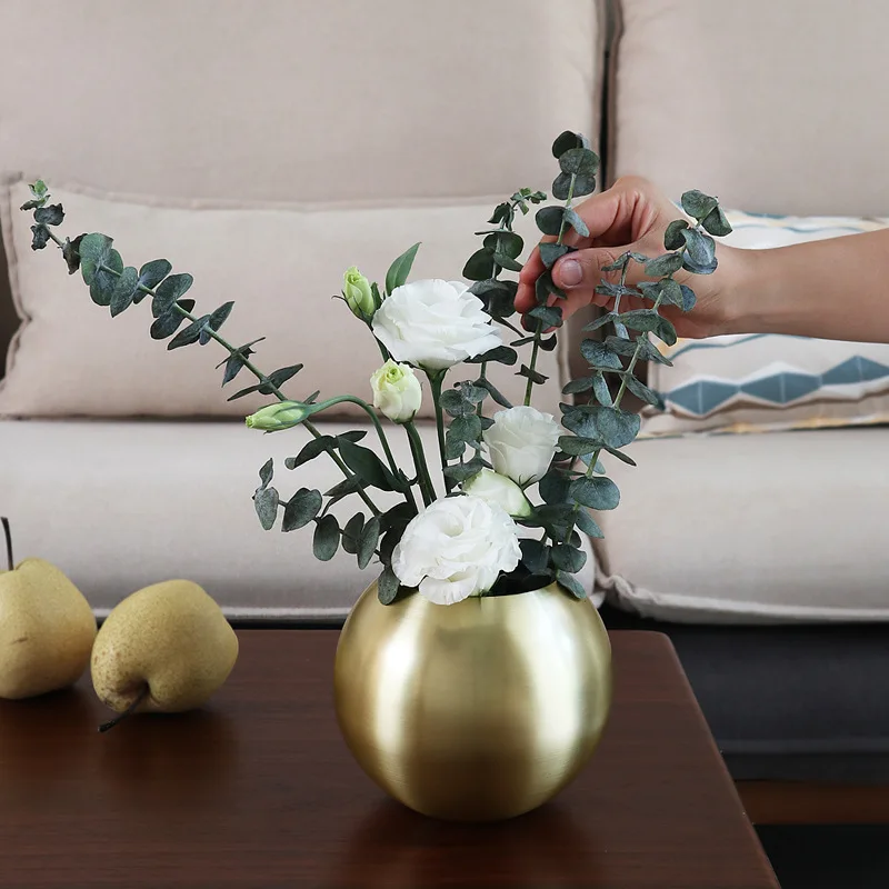 Nordic Style Cute Desktop Table Decoration Gold Spherical Stainless Steel Metal Flower Arrangements Vase For Home Decor