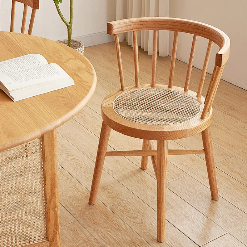 Wholesale nordic Solid wood rattan Windsor dining chair Windsor chair home office retro leisure chair for coffee house