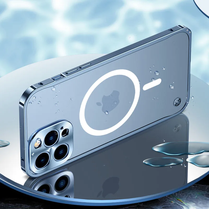 Aluminum Alloy Metal Phone Case for iPhone 14 Pro Bumper Metal Frame Magnetic PC Back Cover for iPhone 13 Pro Max Case