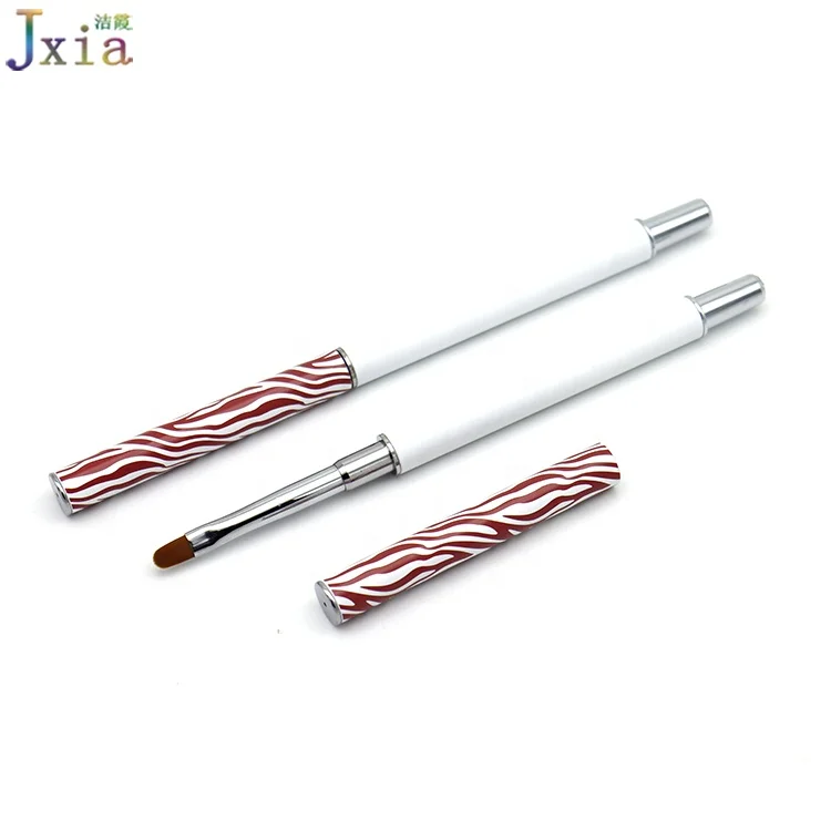 Custom Logo Matt White Metal Handle Manicure Salon Nail Acryl Oval Gel Paint Brush with Cap