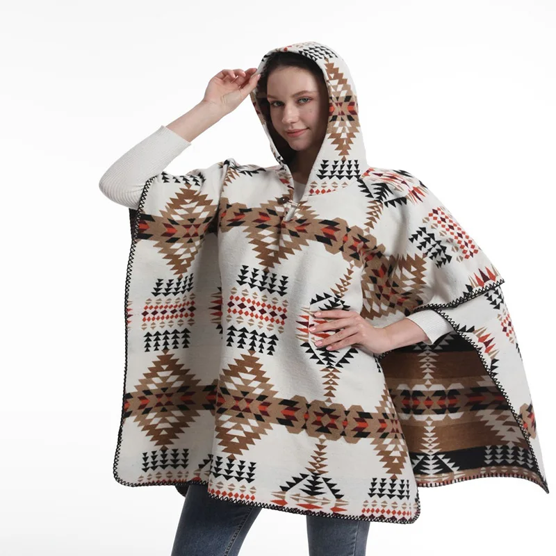 2024 Fall Winter Cashmere Plaid Tartan Scarf Shawl Warm and Windproof Pashmina Hooded Cape Poncho For Women kevlar vest