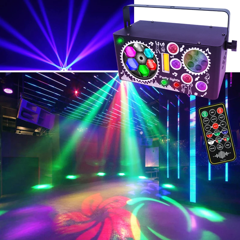 7 In 1 DMX Sound Activated RGBW Strobe Disco Gobo Party Lights Indoor Rave Christmas Decor Clubs Christmas Mixed Effect Lighting