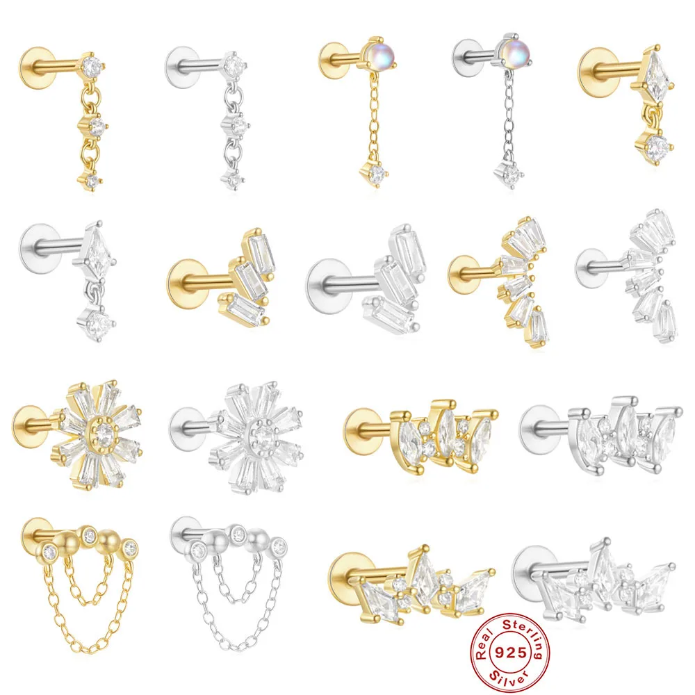 Gaby pretty wholesale astm 925 sterling silver stud cartilage helix earrings internal threaded piercing jewelry for women
