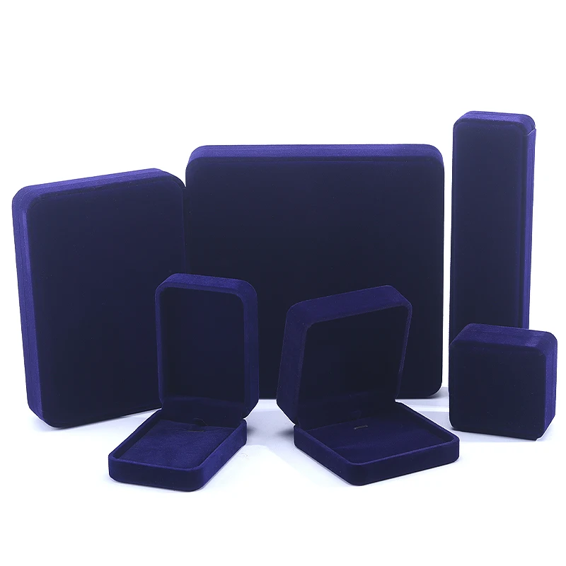 Hanhong custom wholesale hot sale jewelry packaging box earrings necklace gift box blue velvet ring jewelry box