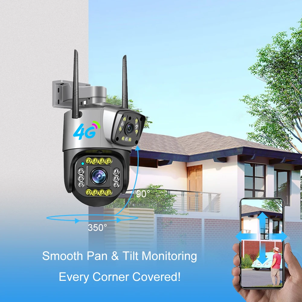V380 Pro 4MP 4G CCTV Security Ip Camera Outdoor Waterproof Dual Lens Network Camera with Motion Detection Cloud Storage