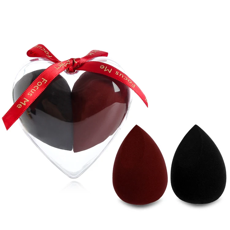 Make up Hot Selling Heart Makeup Sponge Beauty Egg 2pcs Gift Set with Box Cosmetic Tool Valentine Holiday