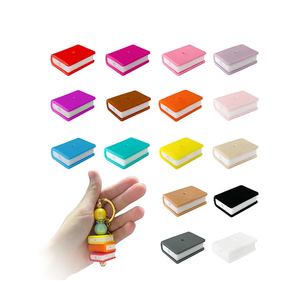 New Double Hole Design Stacked Books Silicone Focal Beads For Pen Making Baby Chew Loose Silicone Charms Beads DIY Necklace