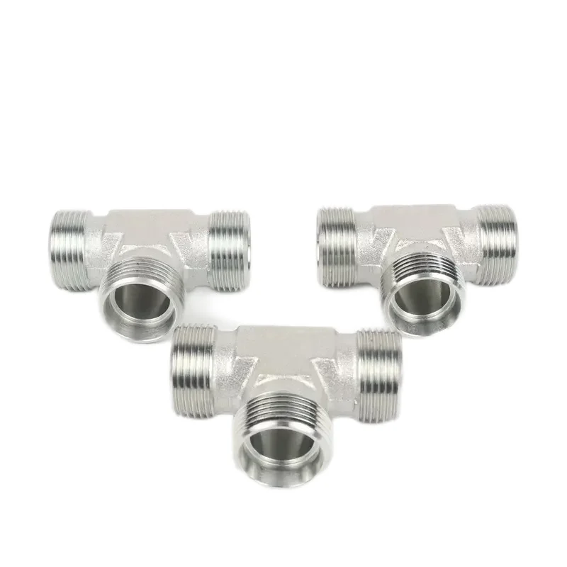 AC AD Carbon Steel Hose Fitting Hydraulic Male Threaded Equal Tee Fitting Connector