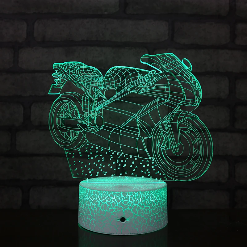 Cool Motorcycle Design Gift For Adults Night Lights LED 7 Colors Crack Base 3D Illusion Lamp for Home Decor