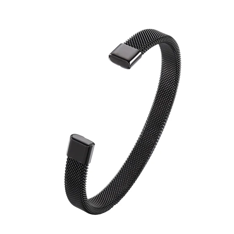 Open Gold Black Plated Wrist Hand Jewelry Hot Selling Wholesale Handmade Bracelet 316L Steel Mesh Bangle