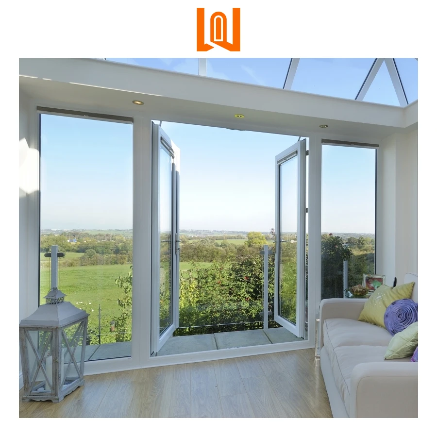 WANJIA factory vinyl glass french door pvc exterior doors upvc double casement door