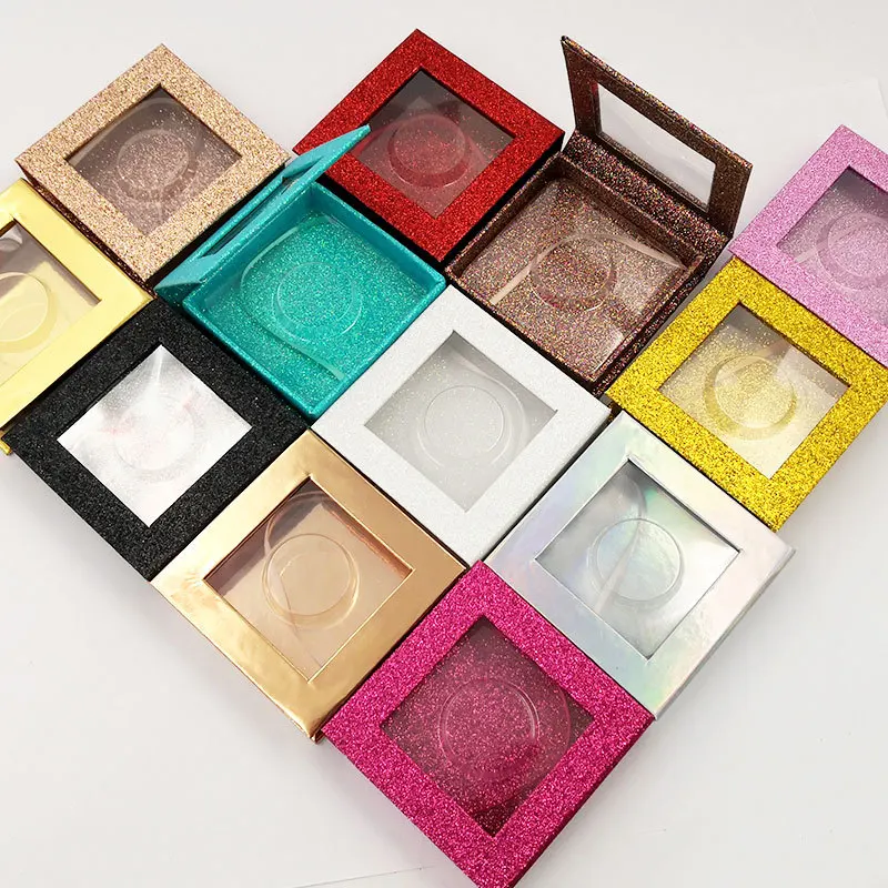 Private label false eyelash packaging box private label eyelash box square shape  eyelash box with window