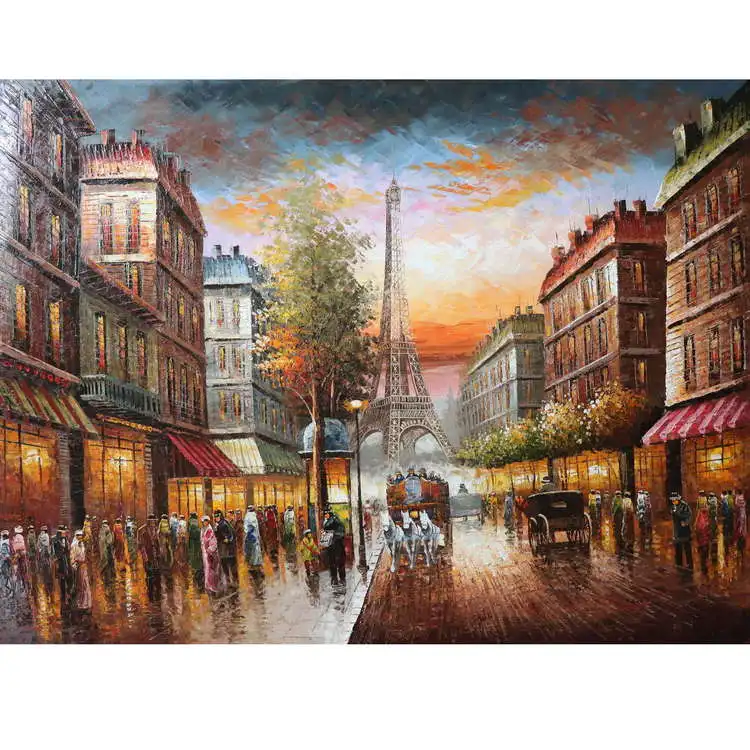 colorful Paris scene landscape wall art  Eiffel tower oil paintings for home decoration
