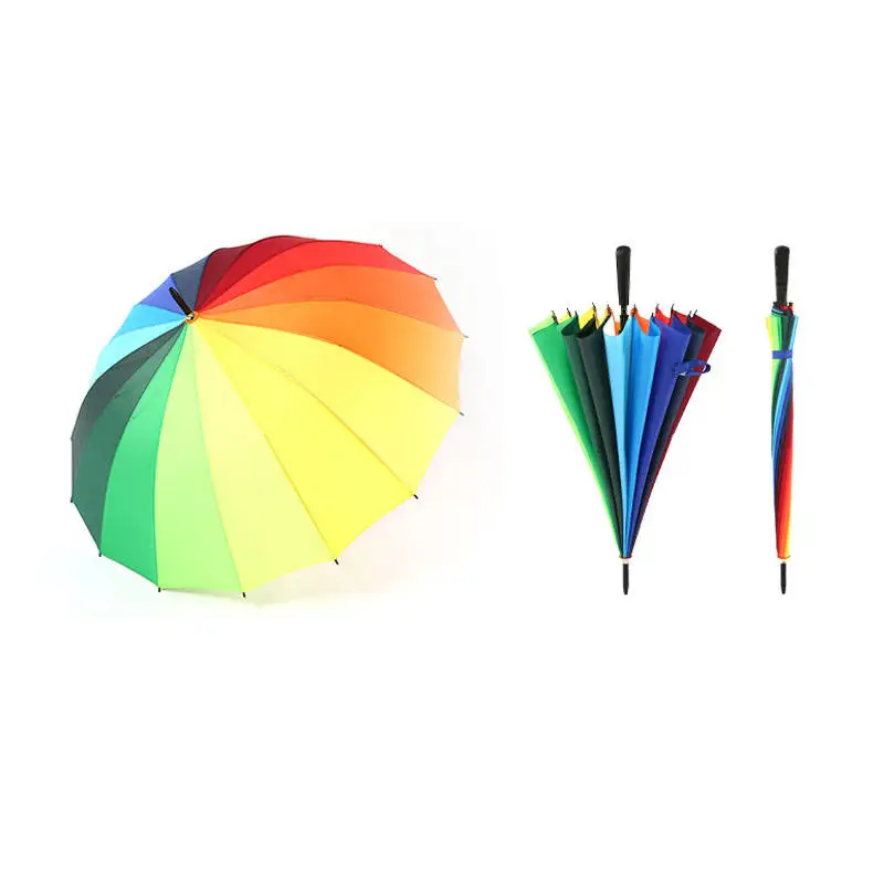 High Quality  Rainbow Umbrella 16 Ribs 16 Colors Umbrellas Semi-Automatic Umbrella
