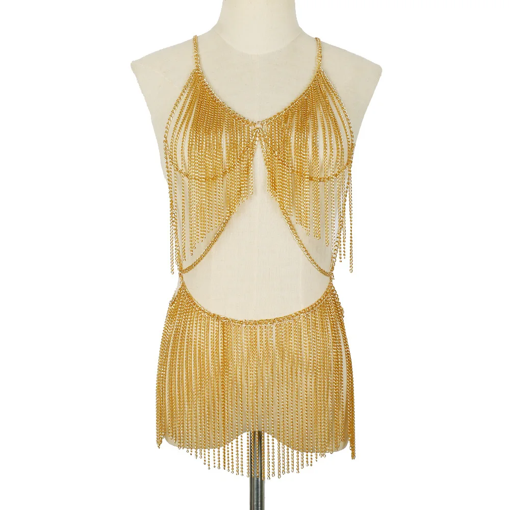 Sexy Tassel Belly Waist Chain Beach Body Chain Set Fashion Body Jewelry Rave Body Accessories Gold Plated for Women and Girls