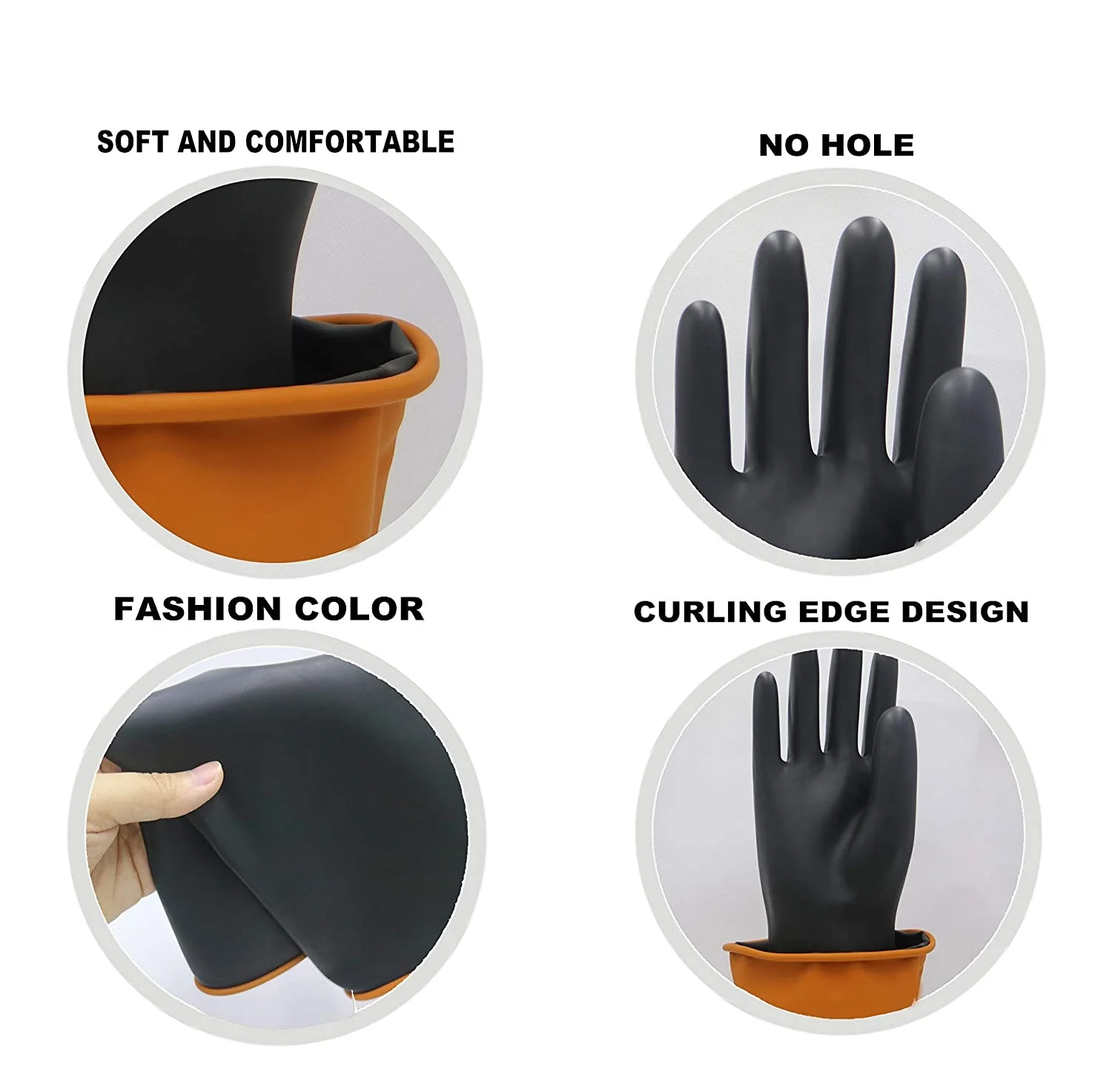 Latex rubber hand gloves industrial black rubber gloves 40cm industrial rubber gloves black