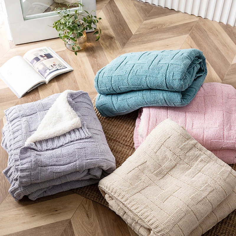 Wholesale Cheap Super Soft Chunky Large Thicken Knit Chenille Lamb Wool Plush Blanket For Winter Keep Warm