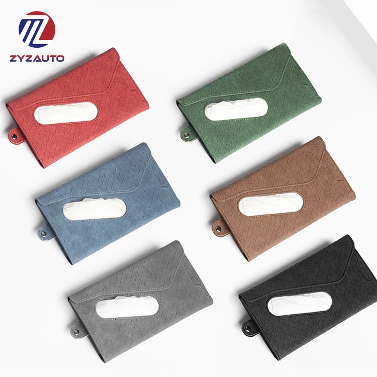 ZY Multi-function Tissue Holder Glasses Clip Car Sun Visors Tissue Storage Leather Material Tissue Box For Car