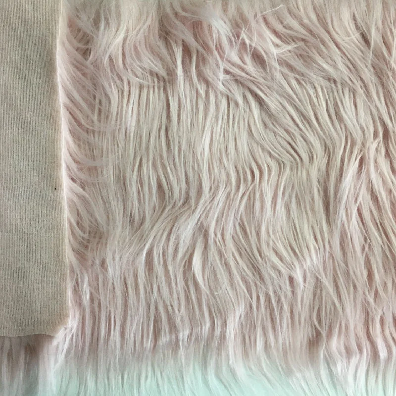 pink high quality long pile 80mm fake faux artificial curly mongolian lamb fur fabric