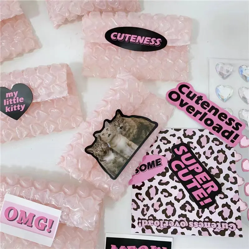 Shape Heart Plastic Film Inside Bubble Mailers Envelopes Shockproof Gift Pink Waterproof Packing Bags