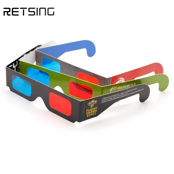 Wholesale paper 3D red and blue glasses custom cardboard 3d movie glasses double white square frame folding glasses