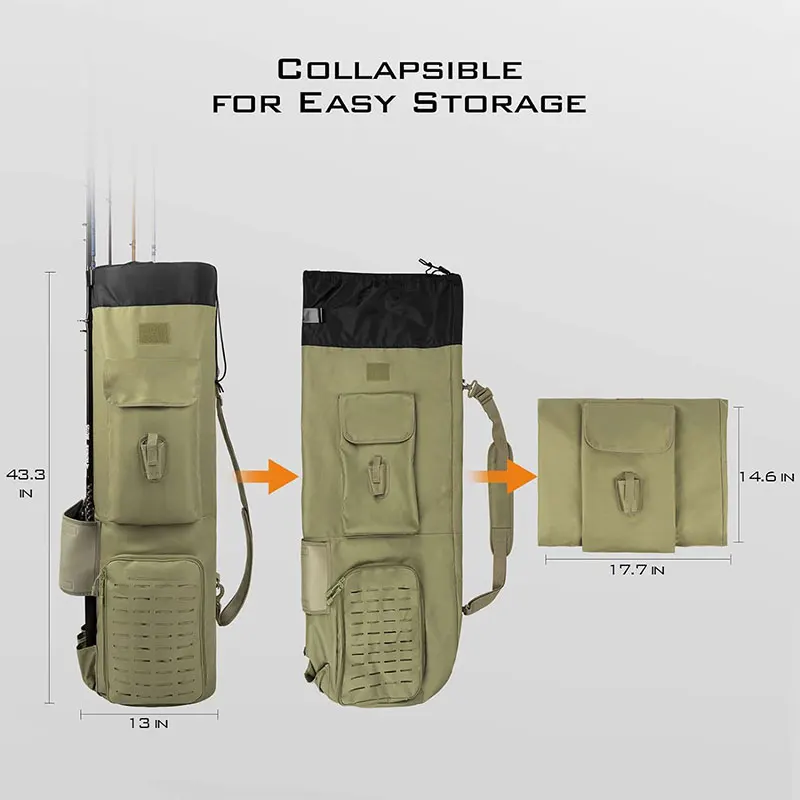 Custom Logo Outdoor Camping Ocean Foldable Portable Fishing Pole Storage Case Organizer Tackle Backpack Fly Fish Rod Bag