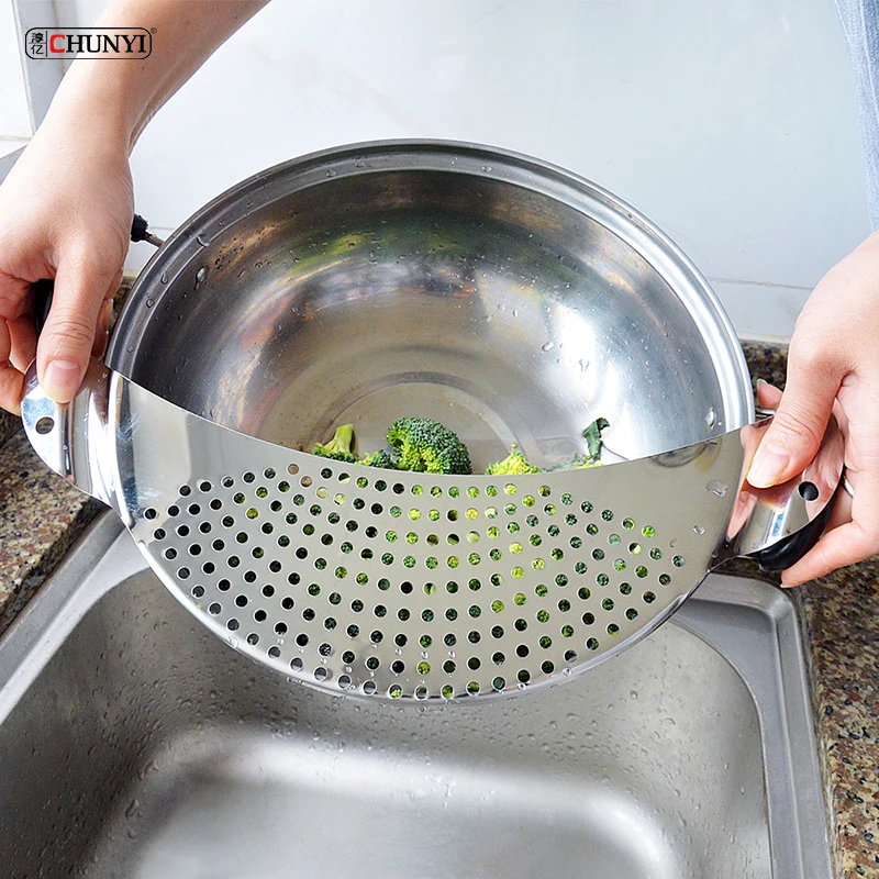 Pasta Spaghetti Practical Draining Tool Stainless Steel Strainer Pot Colander For Pasta And Vegetable