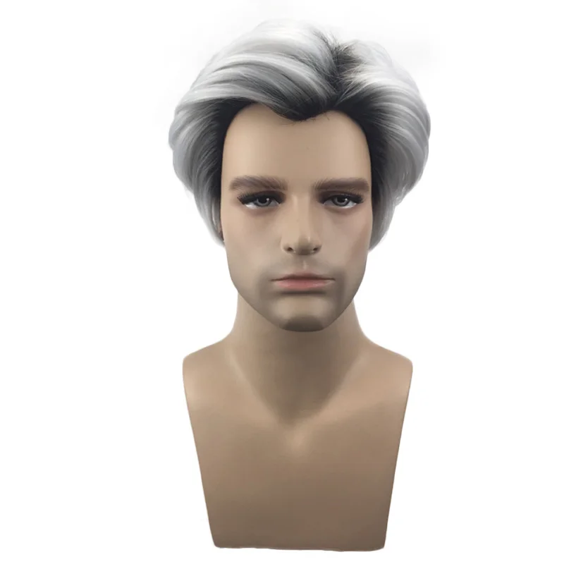 
Короткие мужские парики из серых волос, мужской серый красивый парик для мужчин 