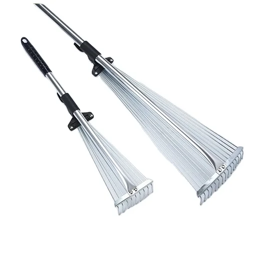 Telescopic Rake Garden Hand Rake Fan Design for Farming Wand Adjustable Head 15 Iron Tines Soft Grip Comfort Handle Leaf Rake