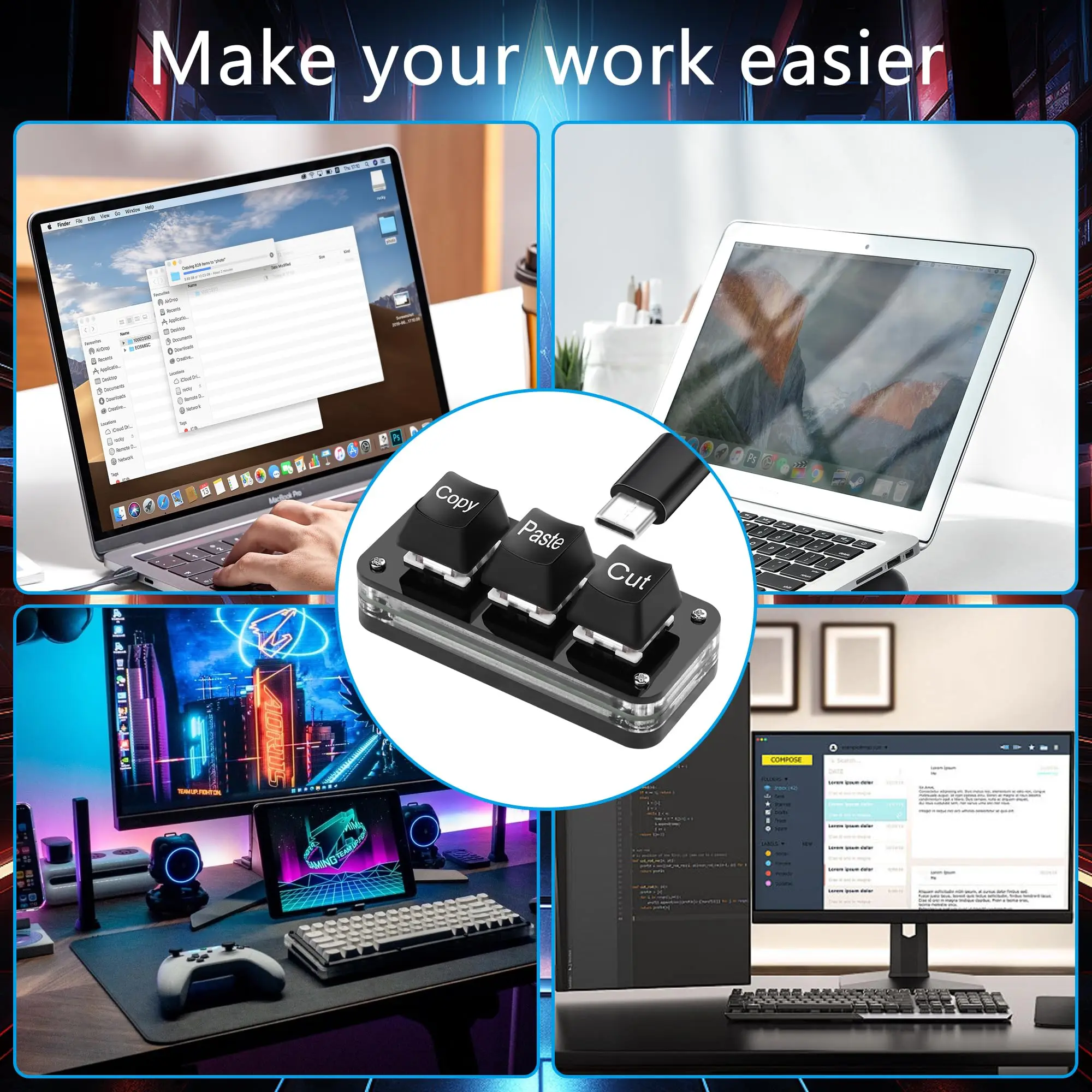 USB Mini 3-Key OSU Keypad Hotswap One Handed Mechanical Gaming Keyboard Programming Macro Cherry Switch RGB Backlit Mini Keypad