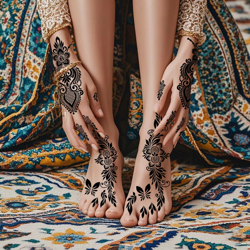 custom large size made mehndi hand stickers PVC Body Art henna tattoo sticker foot henna stencils sticker