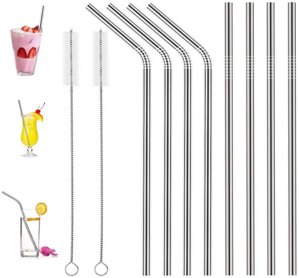 Custom Logo Stainless Steel 304 Reusable Metal Drinking Straw Set