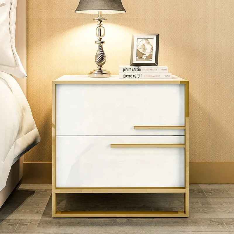 White color Bed side table  Luxury Bedside Table With Drawers