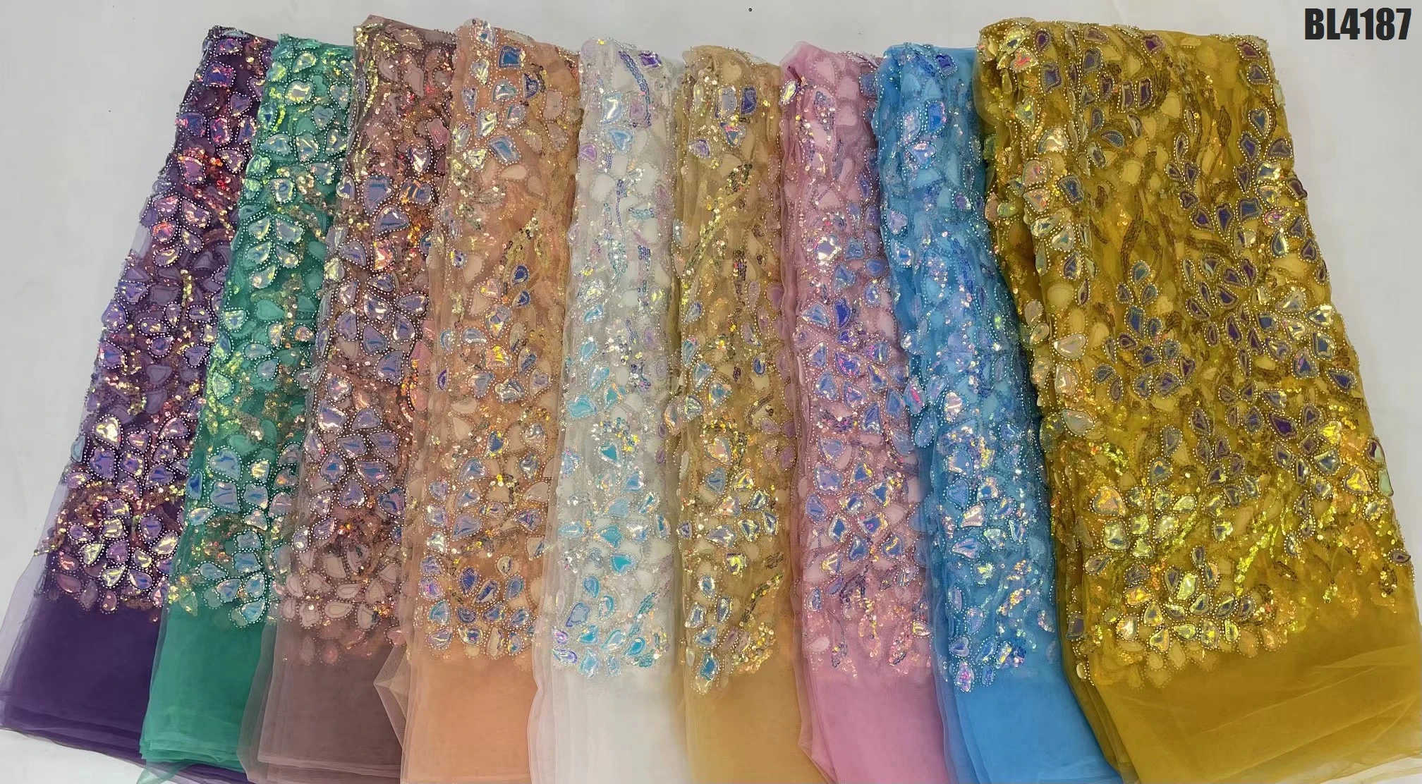 Supoo Symphony met allic bead embroidery fabric Laser sequin embroidery fabric European and American style fabric