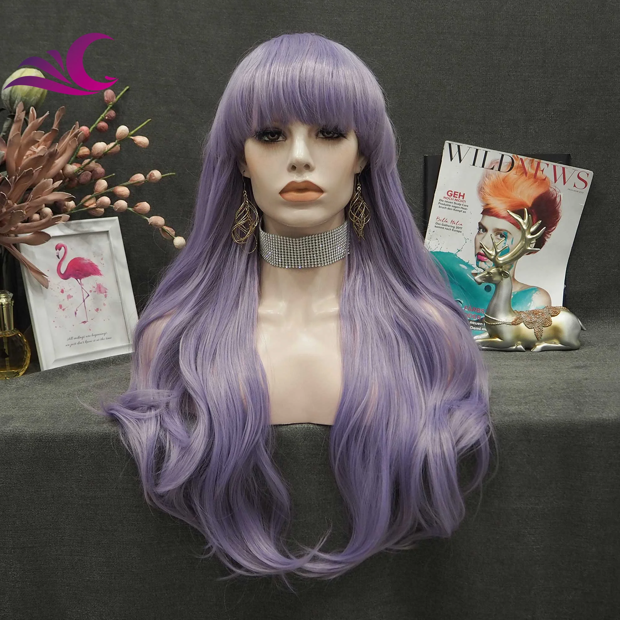 Celebrity Free Sample Cosplay Synthetic Wigs Lavender Purple Color High Temperature Fiber Synthetic Wigs