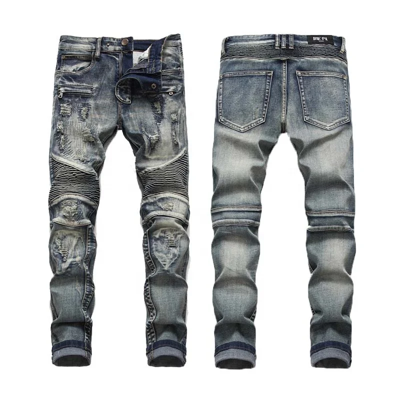 High Quality Custom Logo Vintage Men Jeans Skinny Hip Hop Ripped Stretch Jeans Pants For Men