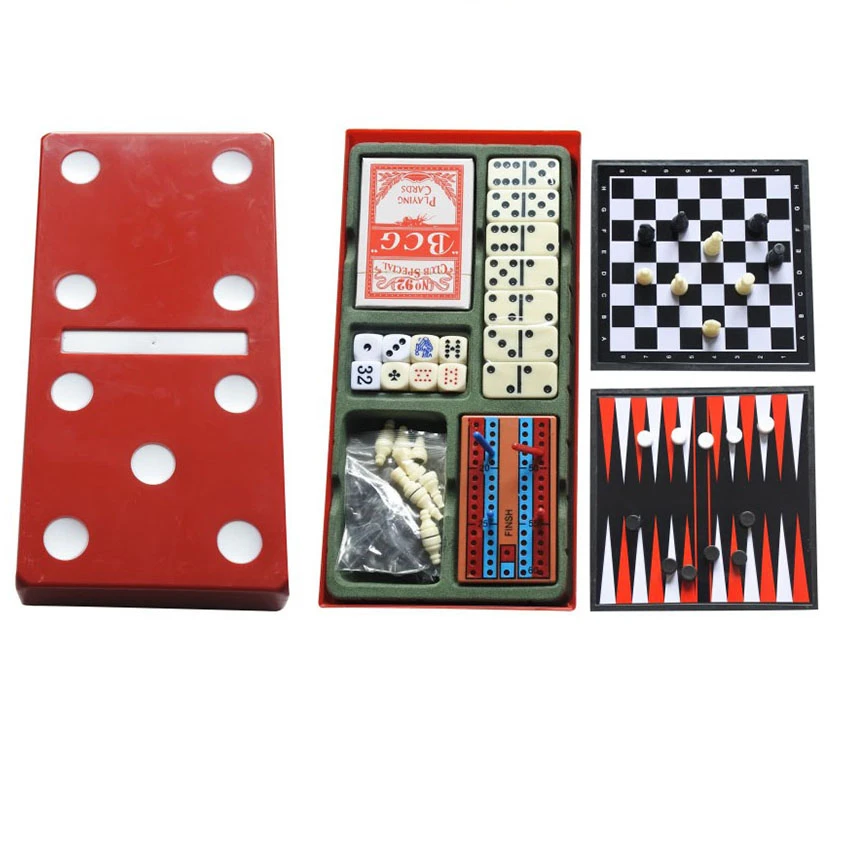 Travel board Game chess Set Poker Dice Backgammon Dominoes Cards Combo Gaming