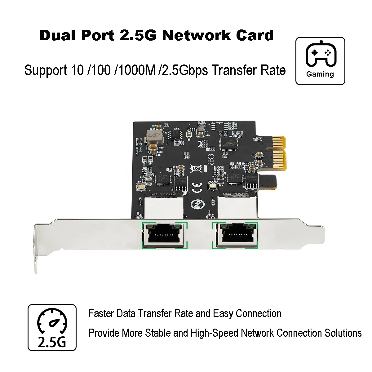 2 port 2.5G RJ45 Network adapter 2500mbps RTL8125B Chipset PCIe PCI Express 25GbE network Lan Card for gaming desktop server
