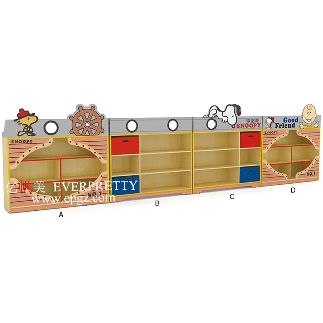 Preschool Funiture Kindergarten Kid Colorful HDF Wooden Children Toy Storage Cabinet