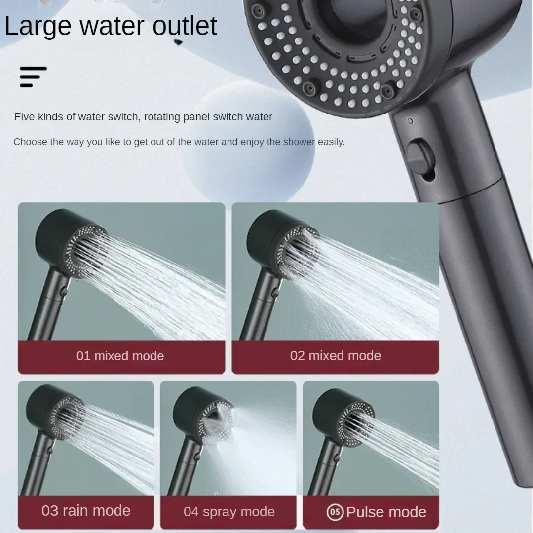 One-touch Stop Water-saving 5 Modes Adjustable Boost Filter Shower Head High-pressure Portable Rainfall Filtered Showerhead