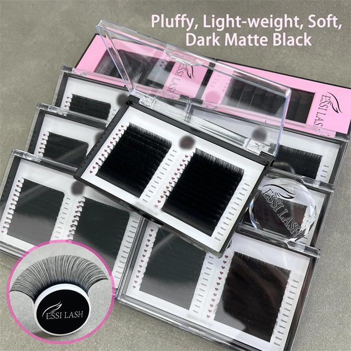 Hot selling Korean Pbt Dark fluffy and soft eyelashes super Matte black mink/Silk/cashmere lashes Extensions  Private Label