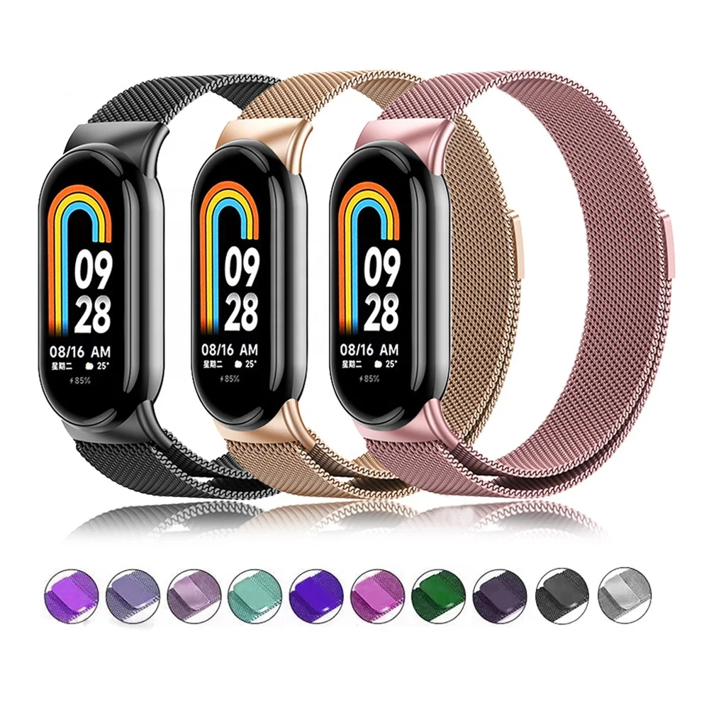 Milanese Magnetic loop for Xiaomi smart Band 8-NFC Strap Sport adjustable steel strap Replacement Mi Band 8 smart watch