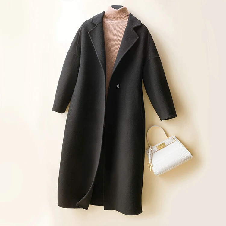 Wholesale Price Autumn Winter Loose Fashion Simple Solid Color Trench Wool Coat Women