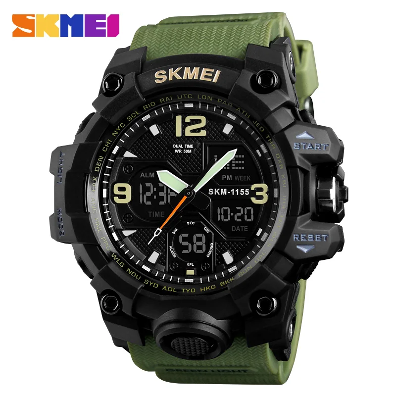 Top sale Relogio skmei 1155b Wholesale 50m waterproof Men Wrist Cheap LED analog Digital Sport Watches