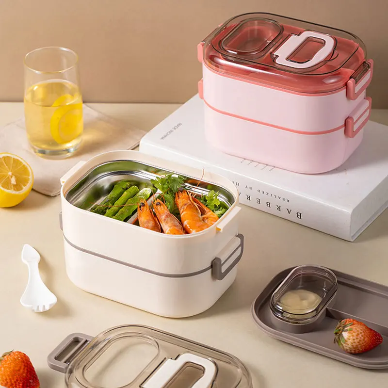 Оптовая продажа портативная двухслойная многоразовая термоизолированная коробка для салатов из нержавеющей стали детей школьников взрослых