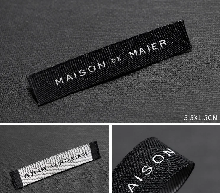 Manufacturer High Quality Textile Custom Garment Brand Logo Black White Main Neck Woven Labels For Clothing