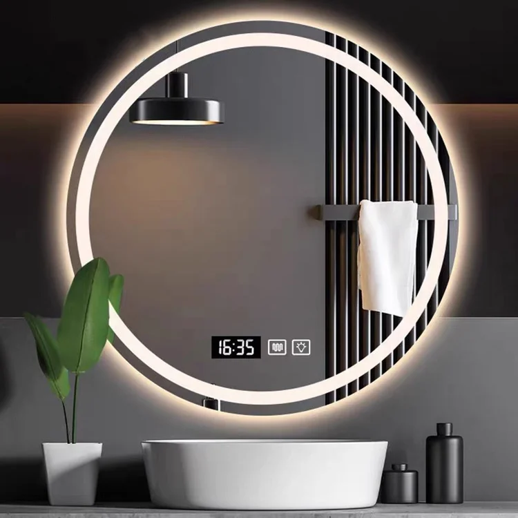Wholesale Modern round led mirror wall mounted touch switch screen smart mirror for bathroom with mirror led light