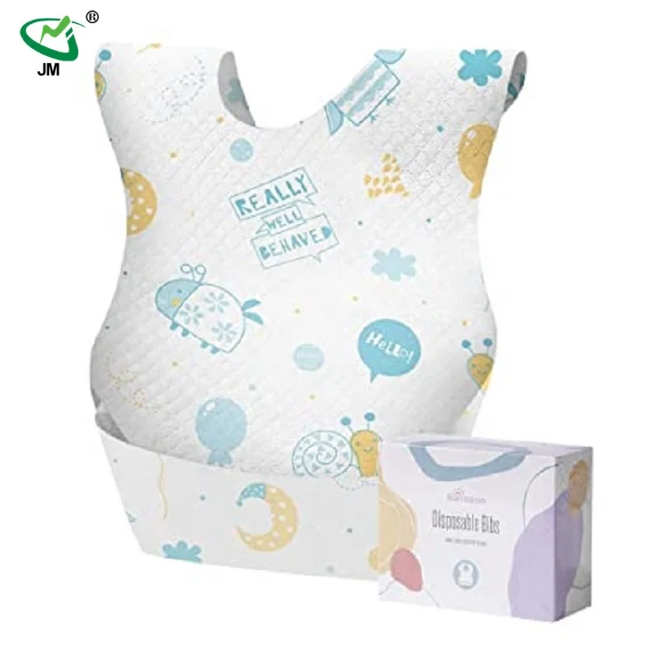 Hot sell 2022 new cartoon pattern printed Individual Package disposable baby bibs