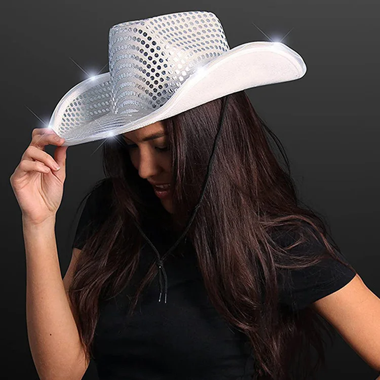 Custom Disco Ball Festival Outdoor Activity Glitter Shiny Light Up Sequin Led Cowboy Cowgirl Jazz Hat For Party
