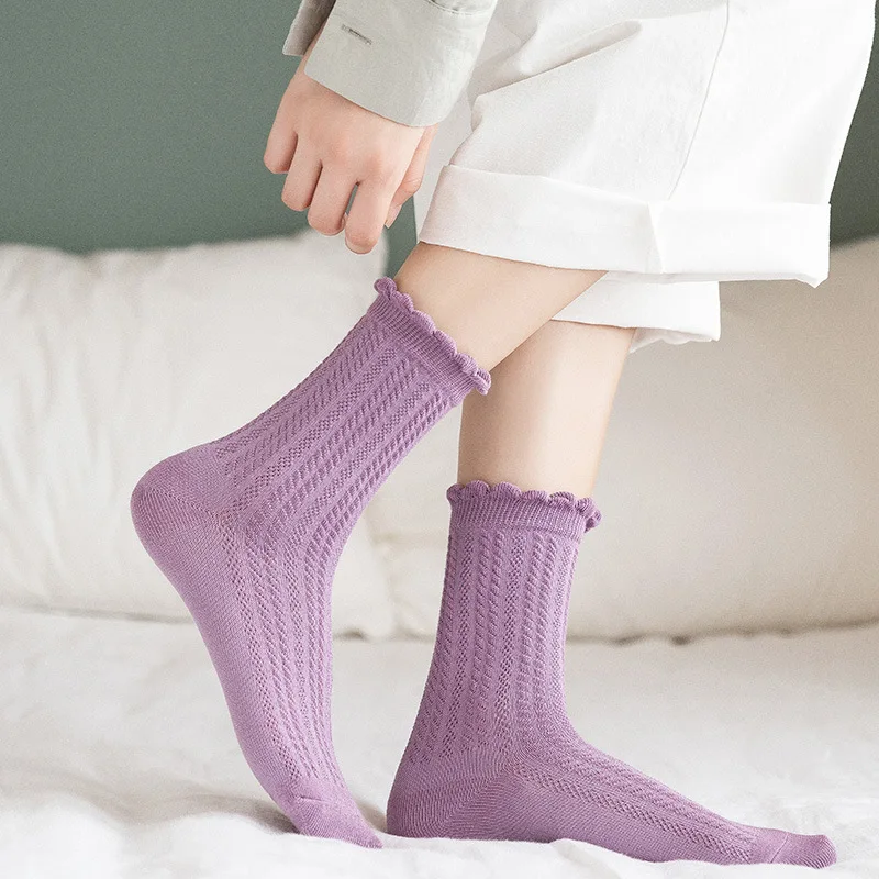 2024 Socks New Design For Women Girl Free Sample Wholesale Summer Socks Women Ruffles Trim